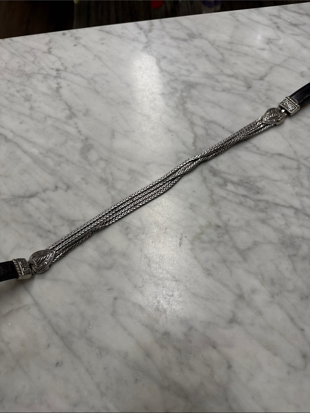 Brighton Black Leather Silver Coated Brass Chain Belt Size Small